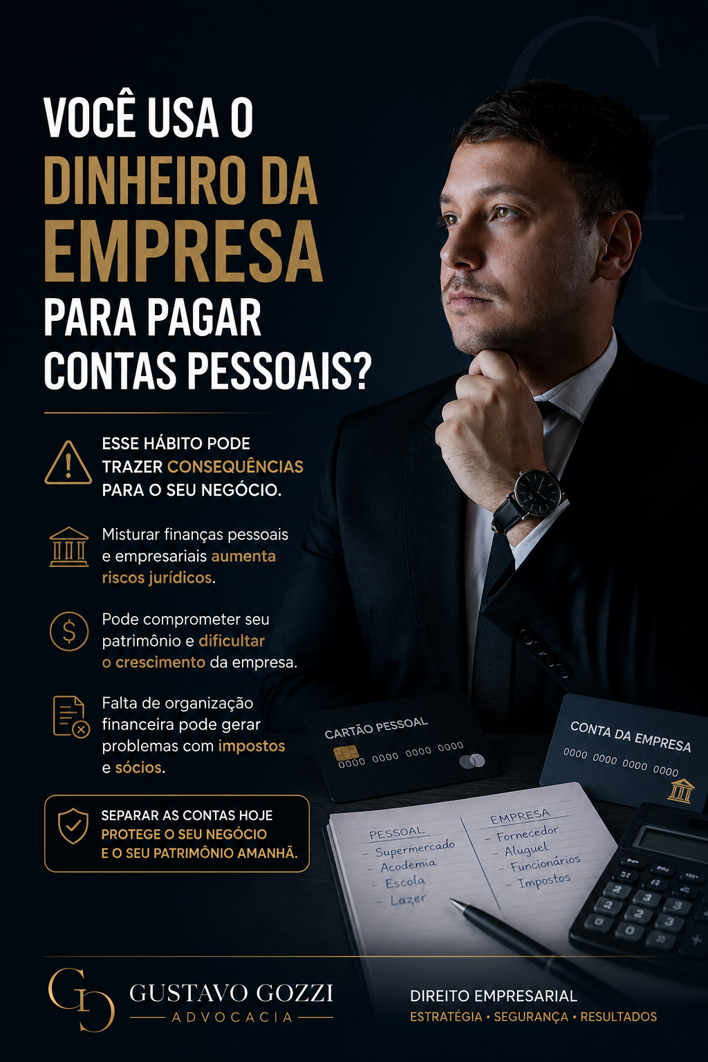 Escritório Gustavo Gozzi - Misturar contas pessoais e da empresa: quais os riscos para o negócio?